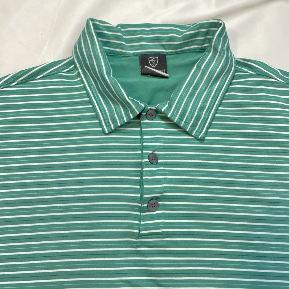Nike Golf Dri-Fit UV Polo Shirt XL Green Striped Athletic Stretch Performance - Picture 2 of 12